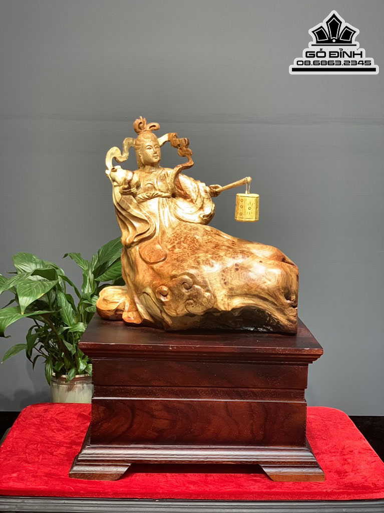 Tượng Hằng Nga Gỗ Nu Hương Cao 54 Ngang 36 Sâu 20 (cm)