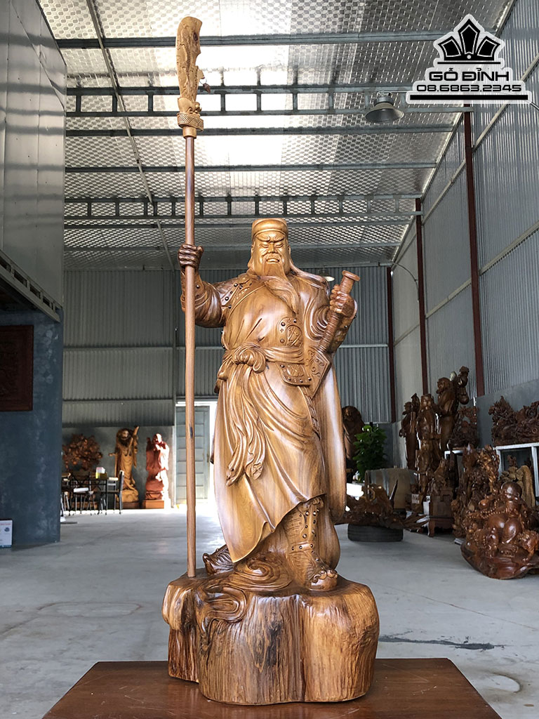 Tượng Quan Công Gỗ Bách Xanh Cao 72 Ngang 32 Sâu 22 (cm)