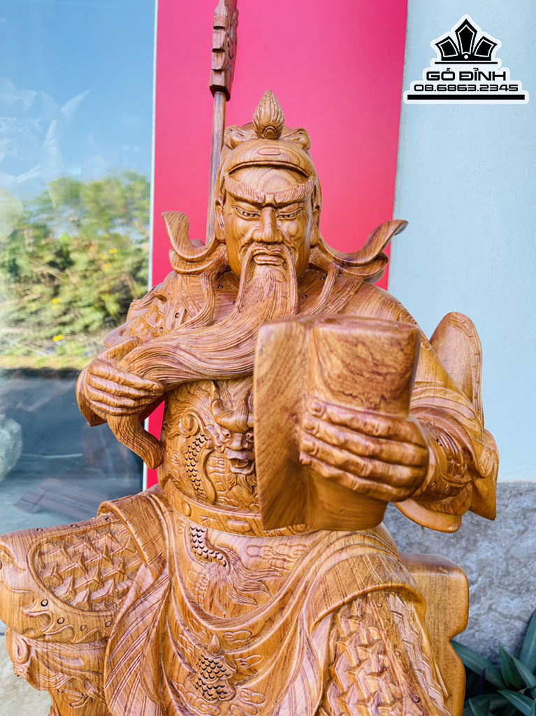 Tượng Quan Công Đọc Sách Gỗ Hương Cao 80 Ngang 36 Sâu 24 (cm)
