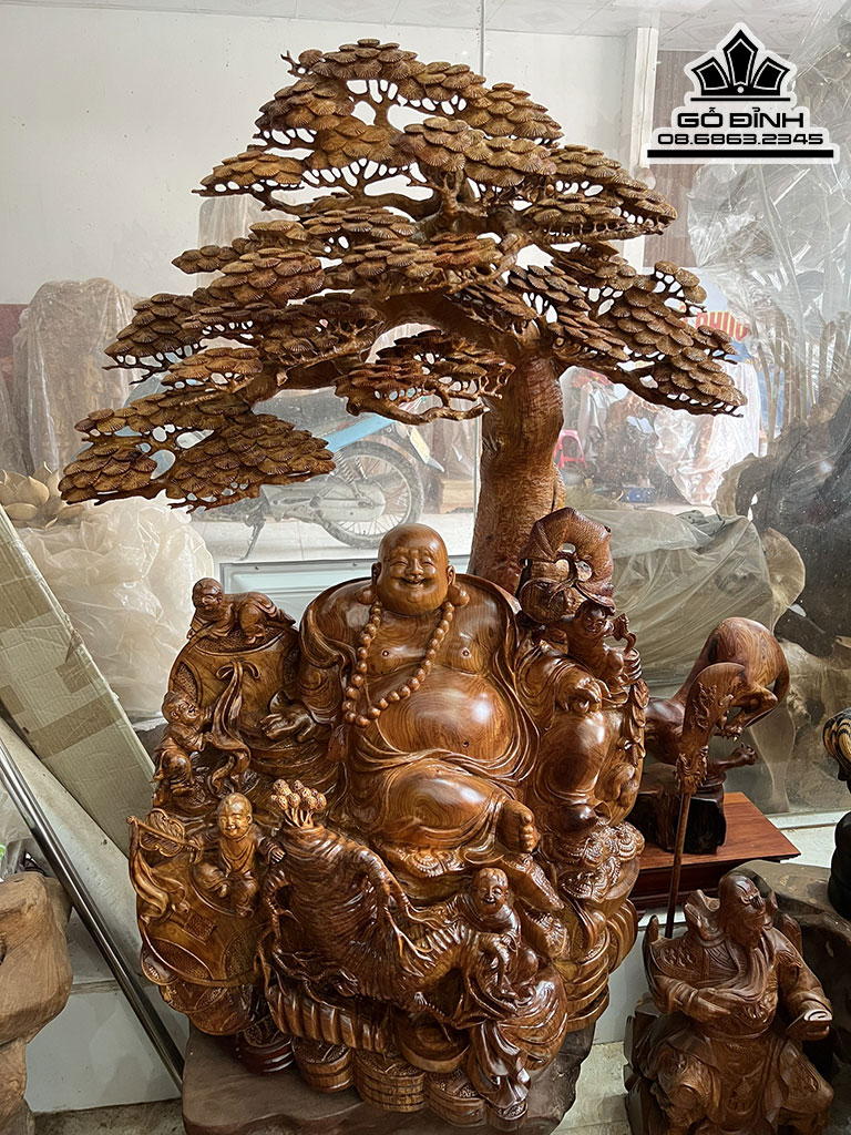 Tượng Phật Di Lặc Ngũ Phúc Gỗ Hương Cao 125 Ngang 90 Sâu 55 (cm)