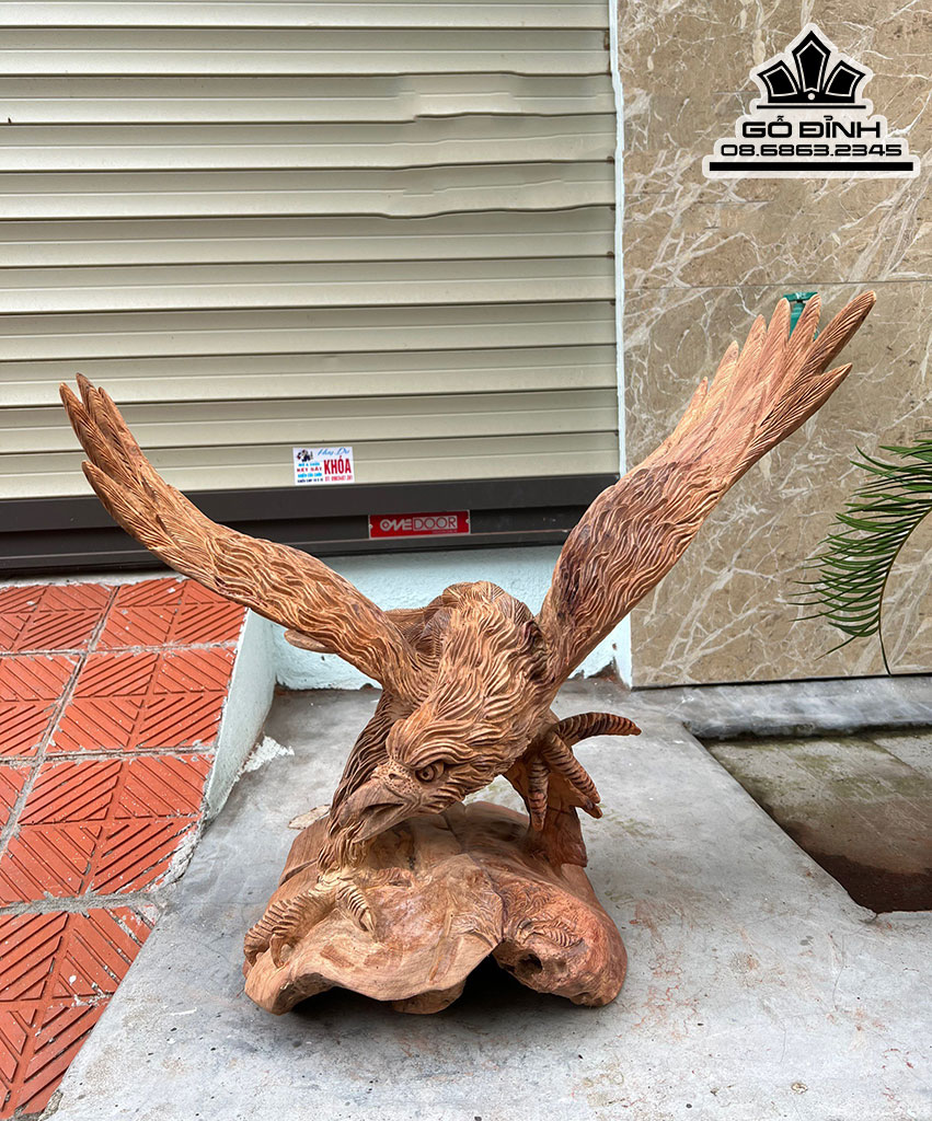 Tượng Đại Bàng Liền Khối Gỗ Hương Cao 50 Ngang 50 Sâu 40 (cm)
