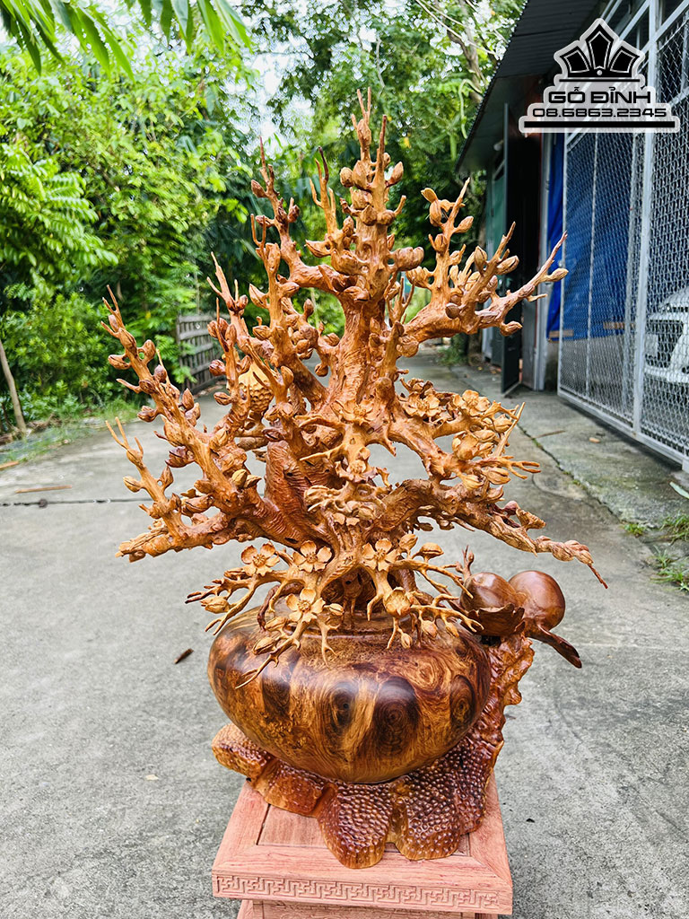 Bình Hoa Mai Đào Phú Quý Gỗ Nu Hương Cao 73 Ngang 55 Sâu 42 (cm)