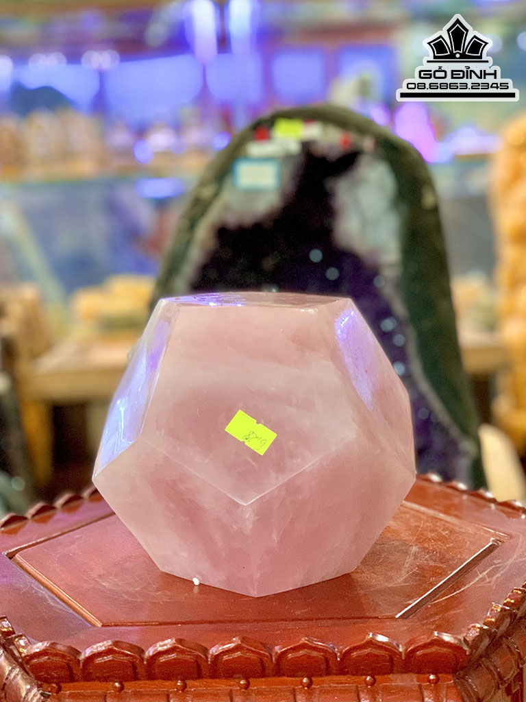 Bi Giác 12 Mặt Thạch Anh Hồng Cao 14 Đường Kính 16 (cm)