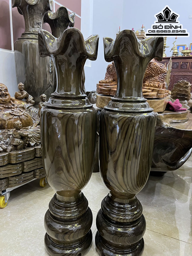 Cặp Lục Bình Gỗ Thủy Tùng Cao 100 Đường Kính 25 (cm)