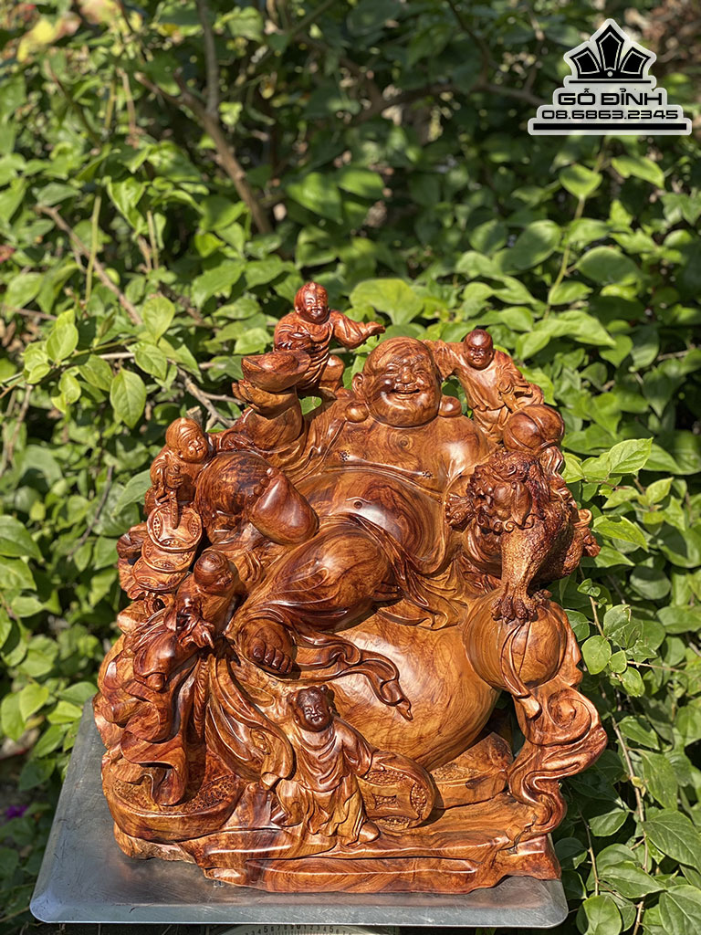 Tượng Phật Di Lặc Ngũ Phúc Gỗ Sụn Hương Cao 43 Ngang 45 Sâu 30 (cm)