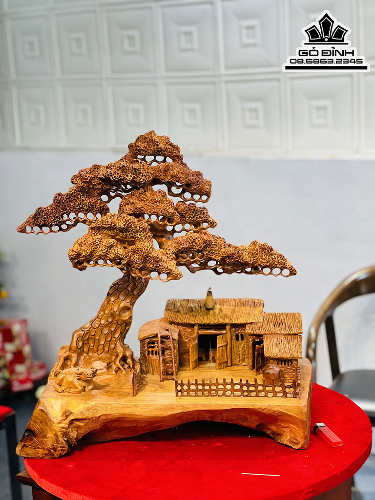 Tiểu Cảnh Đồng Quê Gỗ Hương Cao 50 Ngang 48 Sâu 28 (cm)