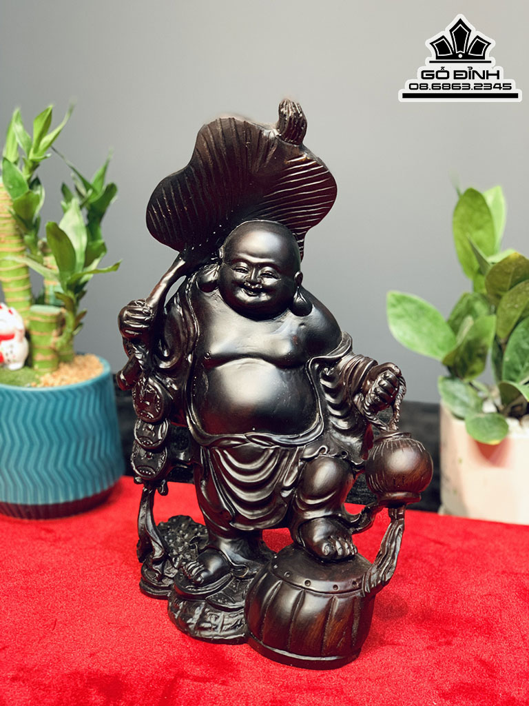 Tượng Phật Di Lặc Gỗ Trắc Đỏ Đen Cao 30 Ngang 20 Sâu 9 (cm)