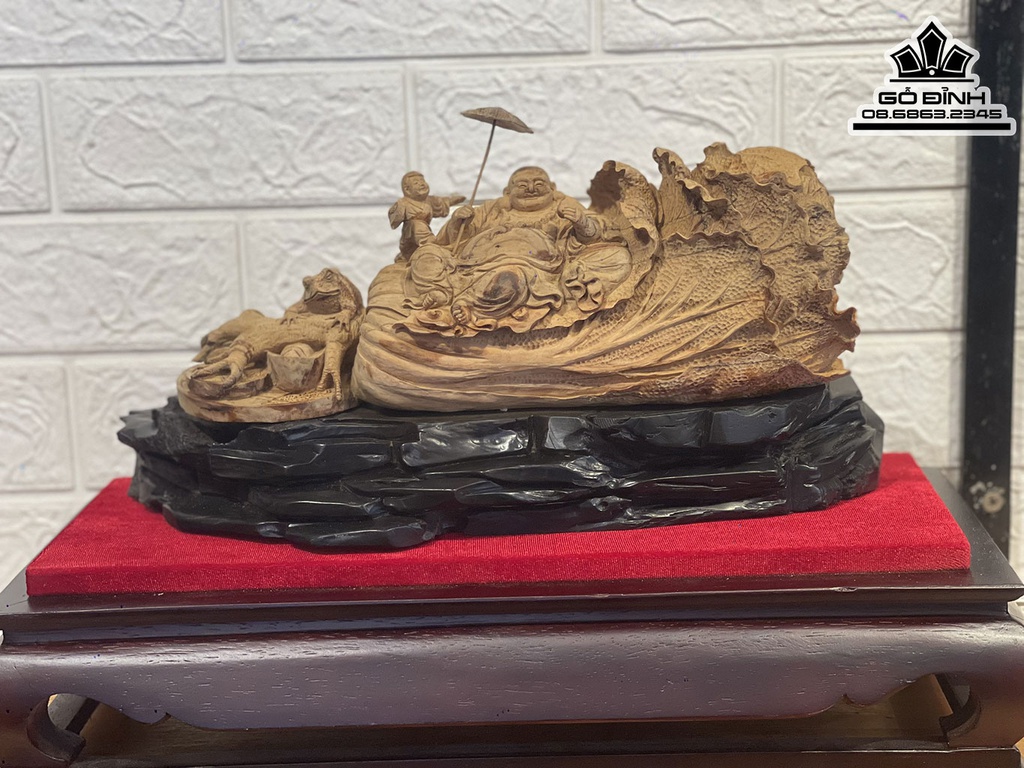 Tượng Phật Di Lặc Nhất Phúc Gỗ Hoàng Đàn Cao 12 Ngang 32 Sâu 11 (cm)