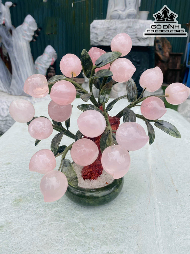 Cây Đào Tài Lộc Đá Thạch Anh Hồng Cao 28 (cm)