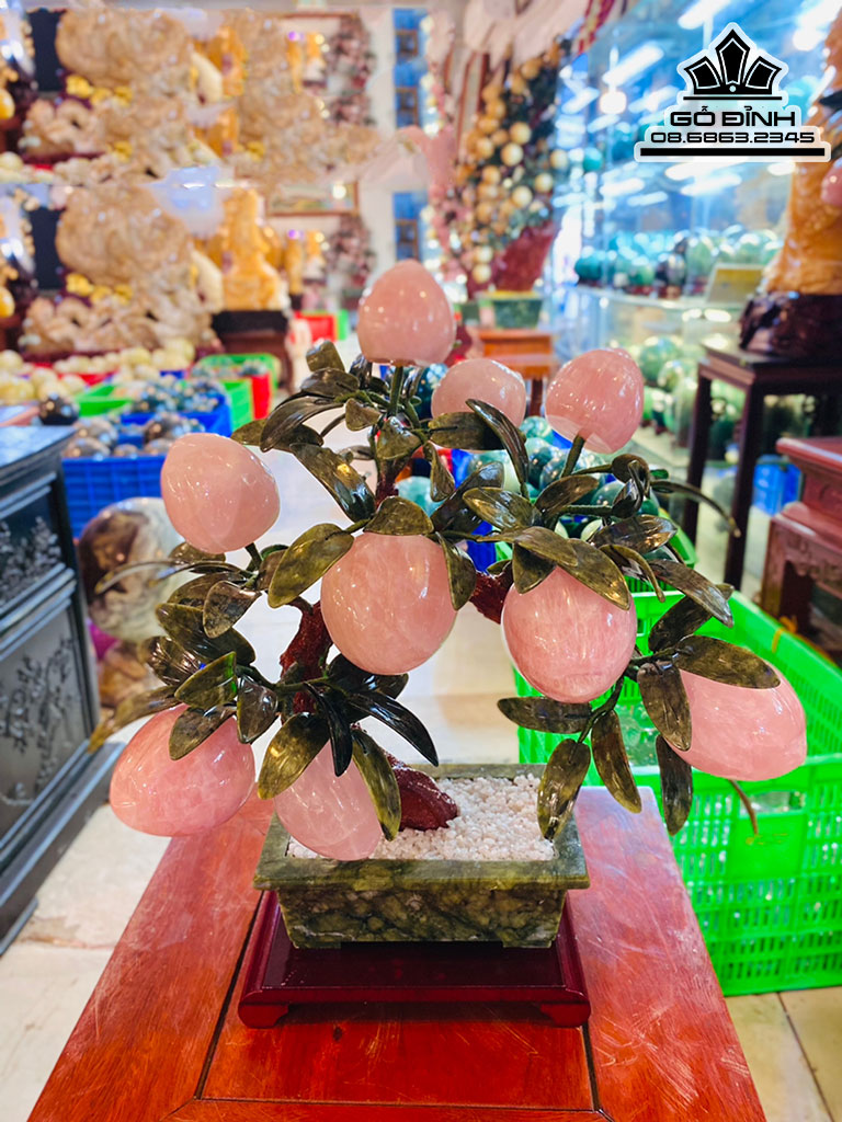 Cây Đào Tài Lộc Đá Thạch Anh Hồng Cao 43 (cm)