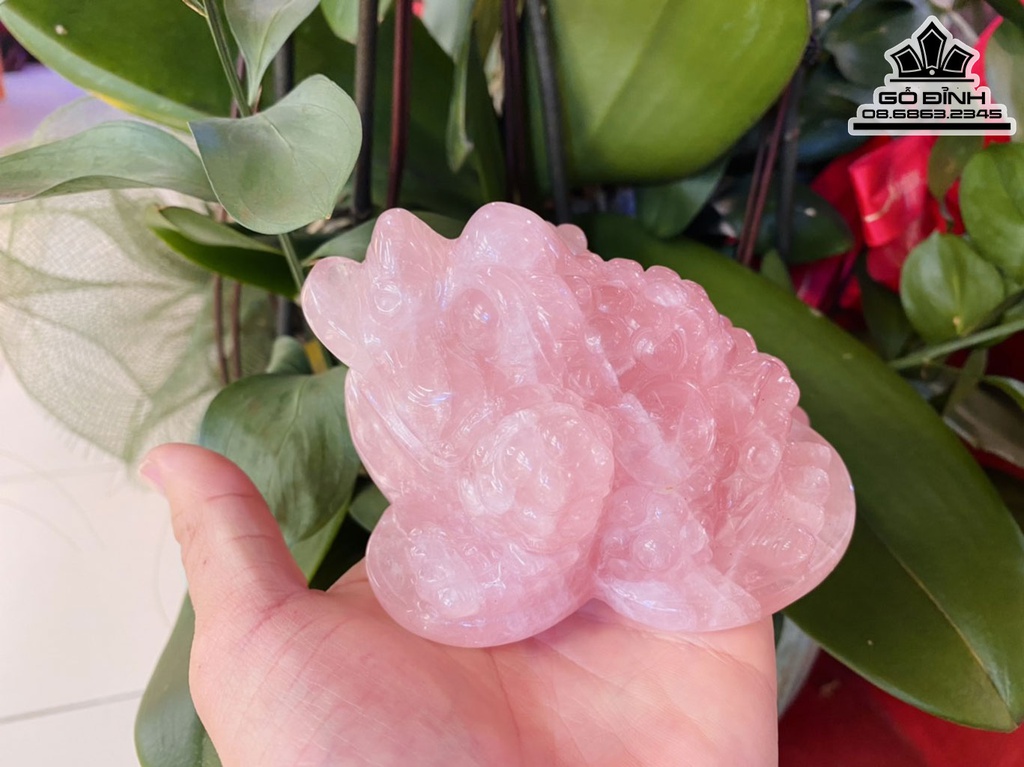 Tượng Cóc Thiềm Thừ Đá Thạch Anh Hồng Cao 10 Ngang 7 (cm)