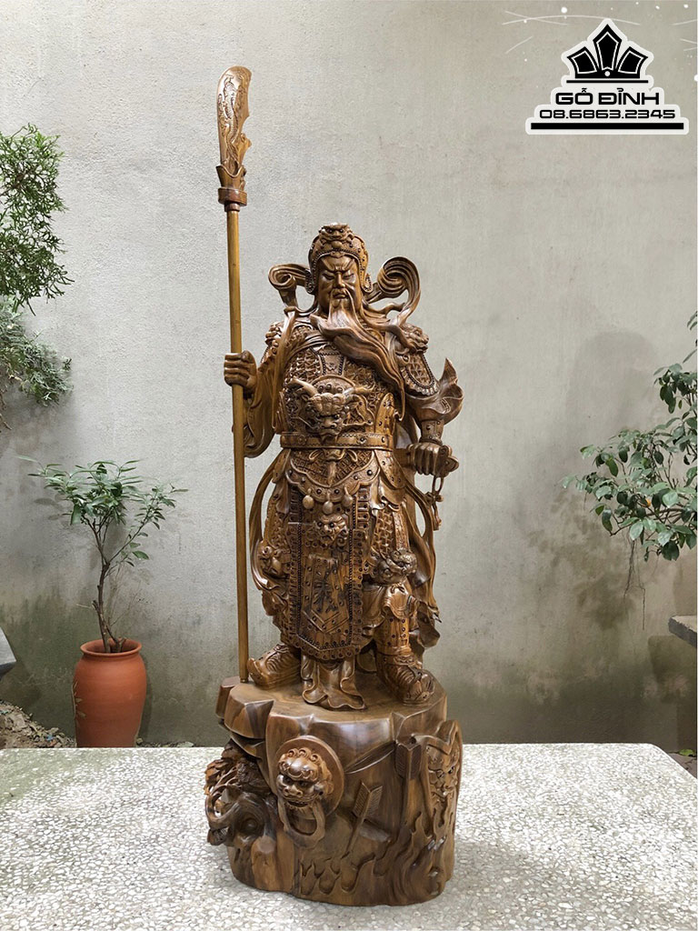Tượng Quan Công Gỗ Bách Xanh Cao 82 Ngang 33 Sâu 30 (cm)