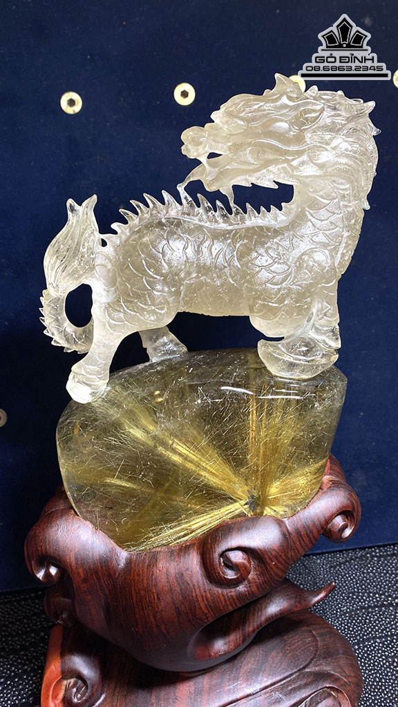 Tượng Kỳ Lân Đá Thạch Anh Tóc Vàng Cao 146 Ngang 120 Sâu 42.8 (mm)