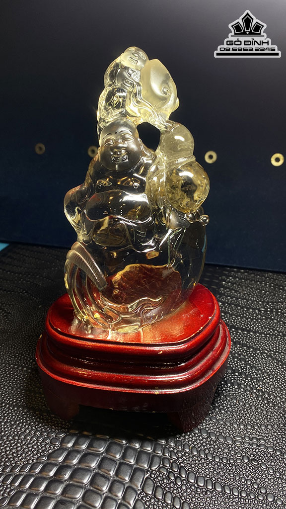 Tượng Phật Di Lặc Đá Thạch Anh Tóc Trắng Cao 158 Ngang 76 Sâu 52.8 (mm)