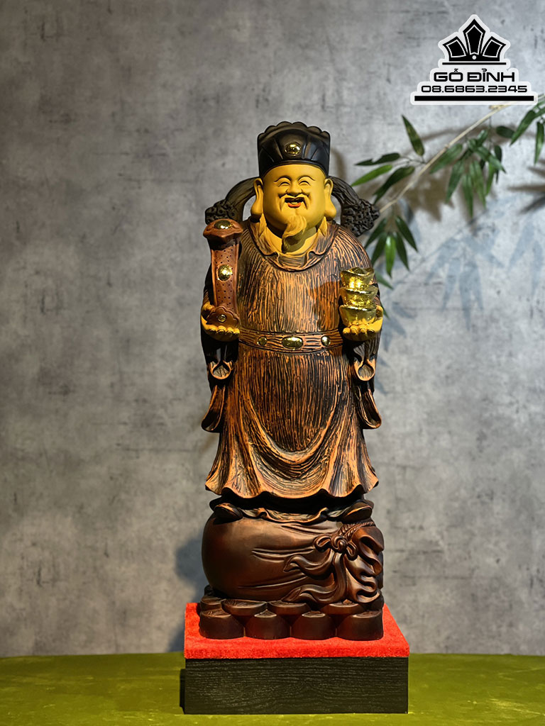 Tượng Thần Tài Gỗ Hương Đá Liền Khối Cao 70 Ngang 25 Sâu 18 (cm) KT Không Kỷ