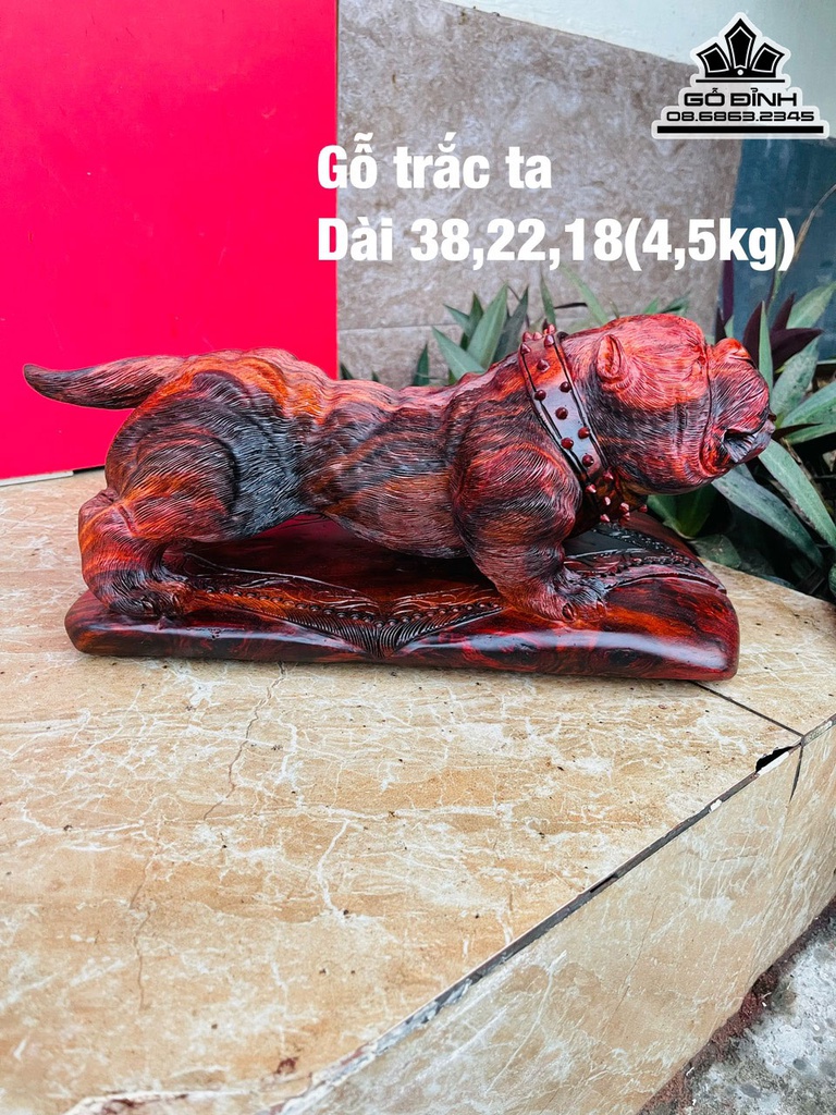 Tượng Chó Phong Thủy Gỗ Trắc Cao 22 Ngang 38 Sâu 18 (cm)