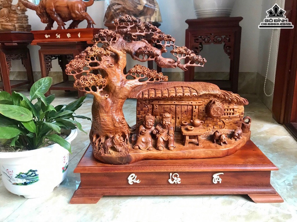 Tượng Tiểu Cảnh Gỗ Hương Cao Cả Kỷ 48 Ngang 48 Sâu 18 (cm)