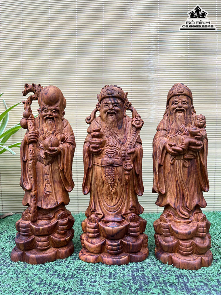 Tượng Phúc Lộc Thọ (Tam Đa) Gỗ Sưa Cao 22 Ngang 9 Sâu 6 (cm)