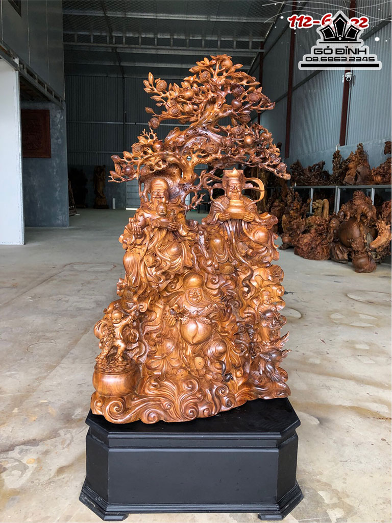 Tượng Tam Đa Phúc Lộc Thọ Gỗ Bách Xanh Liền Khối Cao 112 Ngang 65 Sâu 32 (cm)
