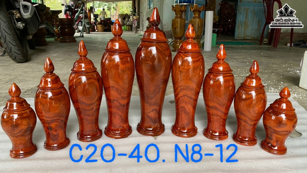 Bộ 9 Chum Gỗ Lim Cao 20-40 Ngang 8-12 (cm)
