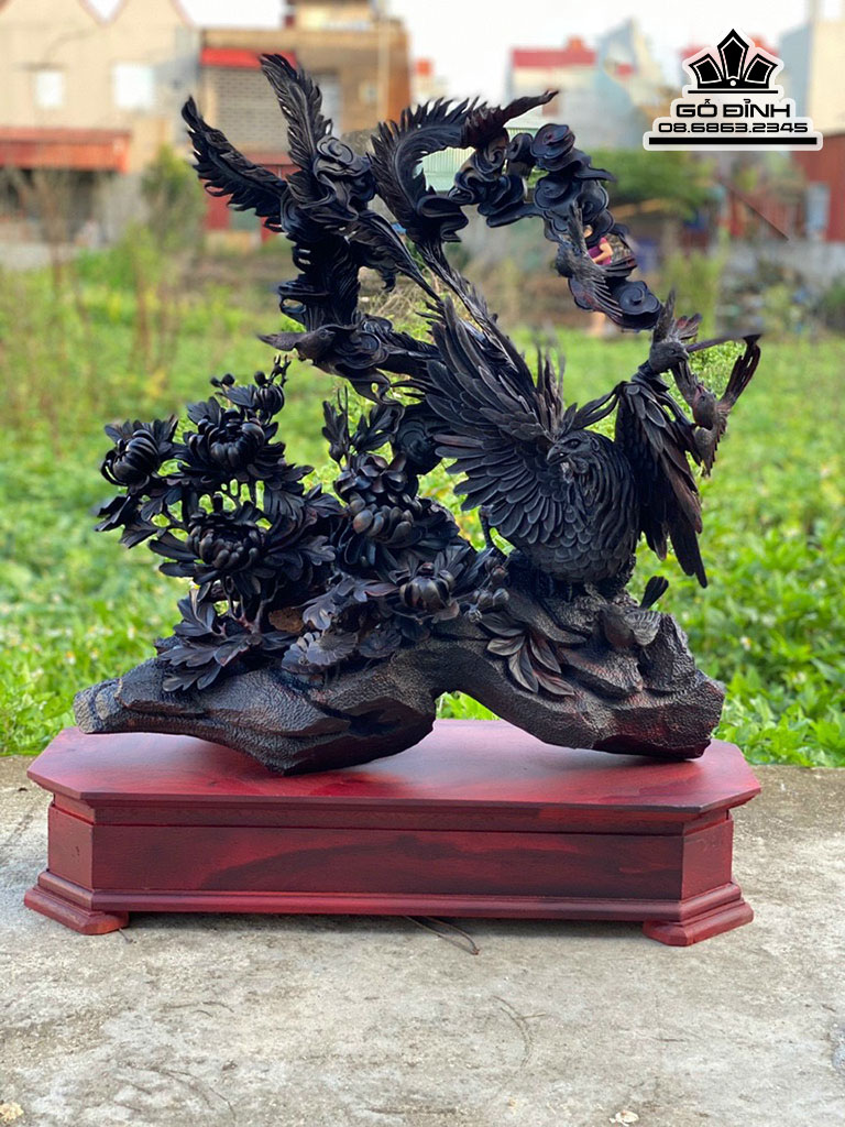 Tượng Ngũ Điểu Gỗ Trắc Cao 73 Ngang 70 Sâu 30 (cm)