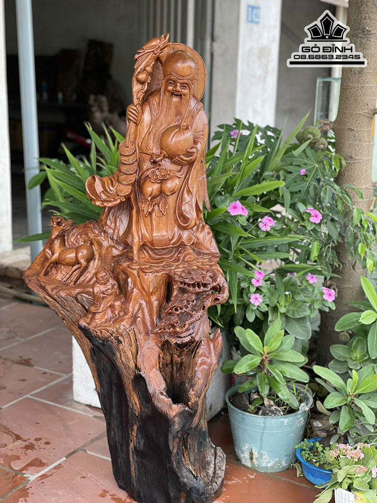 Tượng Ông Thọ Gỗ Hương Cao 124 Ngang 57 Sâu 45 (cm)