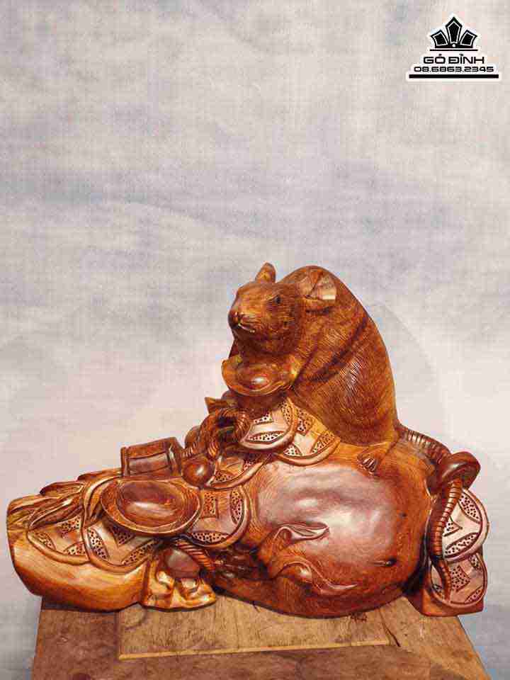 Tượng Chuột Phú Quý Gỗ Hương  Cao 32 Rộng 43 Dày 18 (cm)