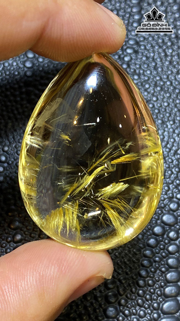 Mặt Dây Truyền Hình Giọt Nước Đá Thạch Anh Tóc Vàng Cao 43,8 Ngang 30,6 Dày 18 (mm) 28g