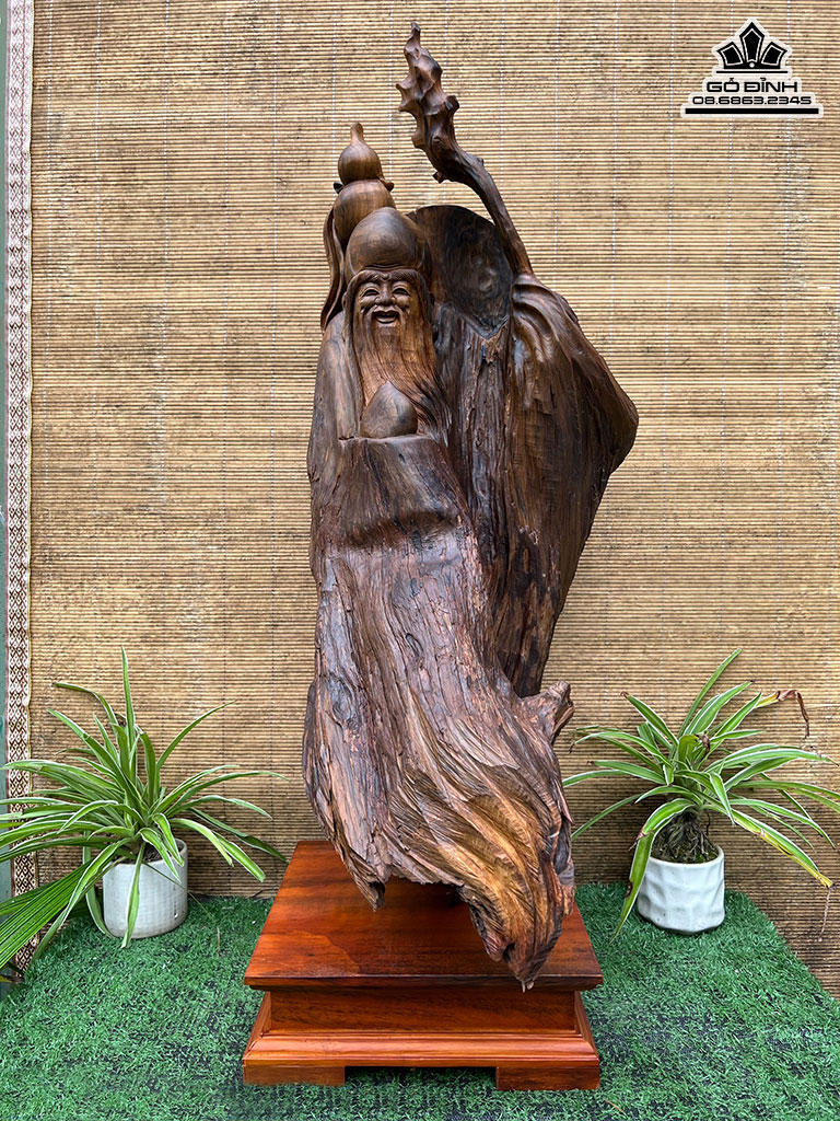 Tượng Ông Thọ Gỗ Bách Xanh Cao 69 Ngang 29 Sâu 31 (cm)