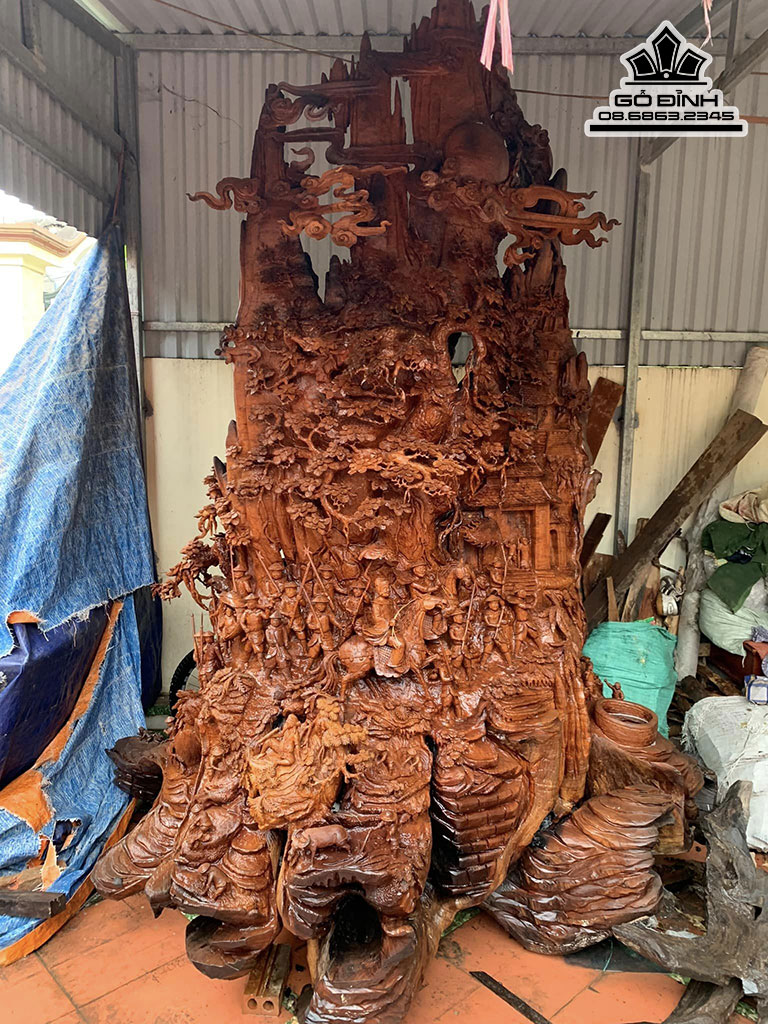 Tượng Vinh Quy Bái Tổ Gỗ Hương Cao 300 Ngang 216 Sâu 160 (cm)