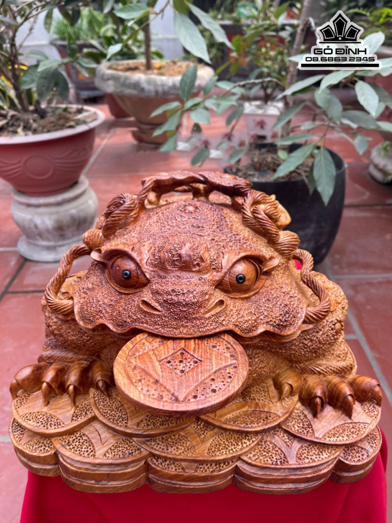 Tượng Thiềm Thừ Gỗ Hương Liền Khối Cao 23 Ngang 36 Sâu 47 (cm)