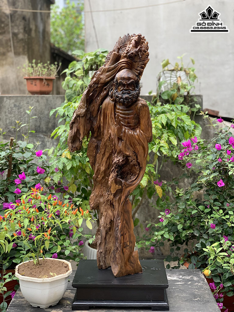 Tượng Đạt Ma Sư Tổ Gỗ Lũa Bách Xanh Cao 93 Ngang 32 Sâu 23 (cm)