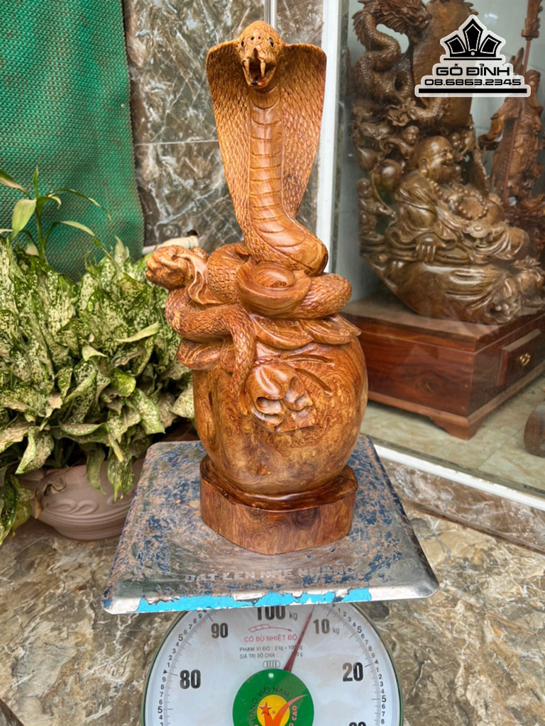 Tượng Rắn Phong Thủy Gỗ Nu Hương Cao 21 Ngang 26 Sâu 23 (cm)
