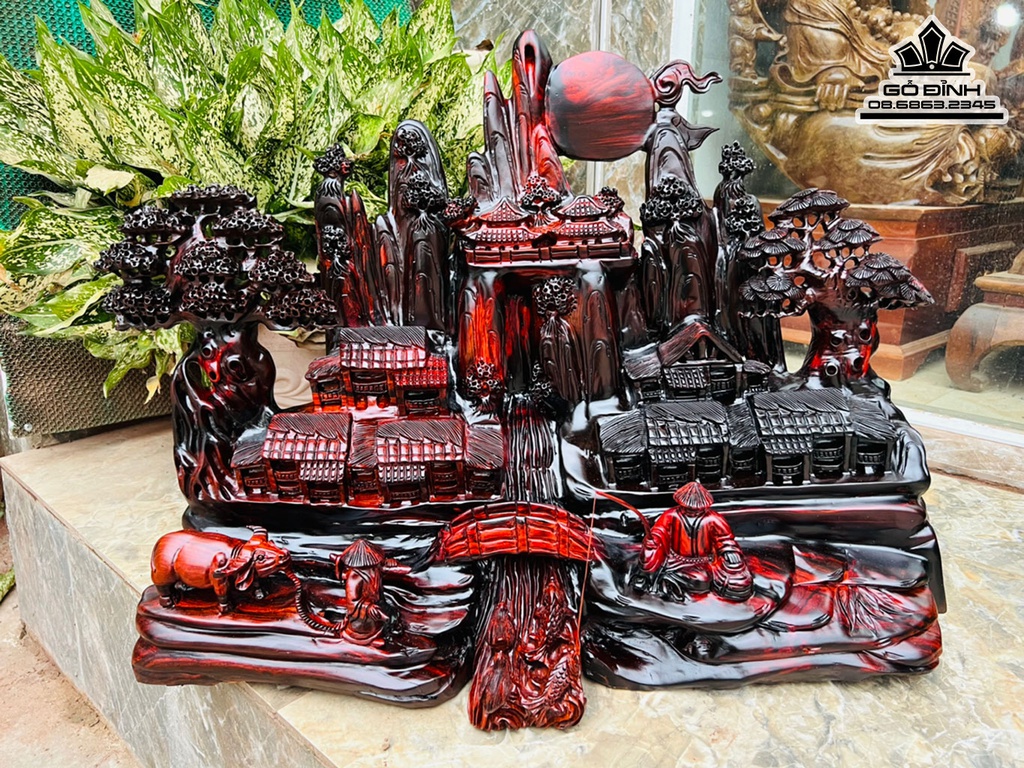 Tượng Tiểu Cảnh Gỗ Trắc Cao 51 Ngang 68 Sâu 30 (cm)