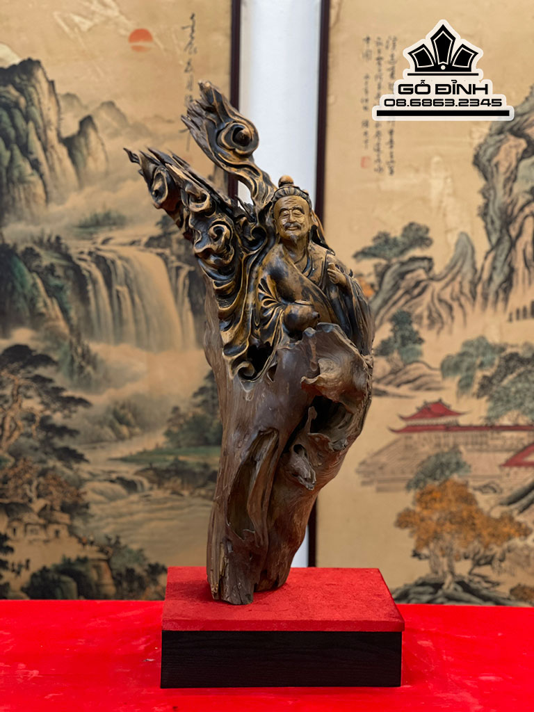 Tượng Thần Trà Gỗ Bách Xanh Cao 75 Ngang 30 Sâu 20 (cm)