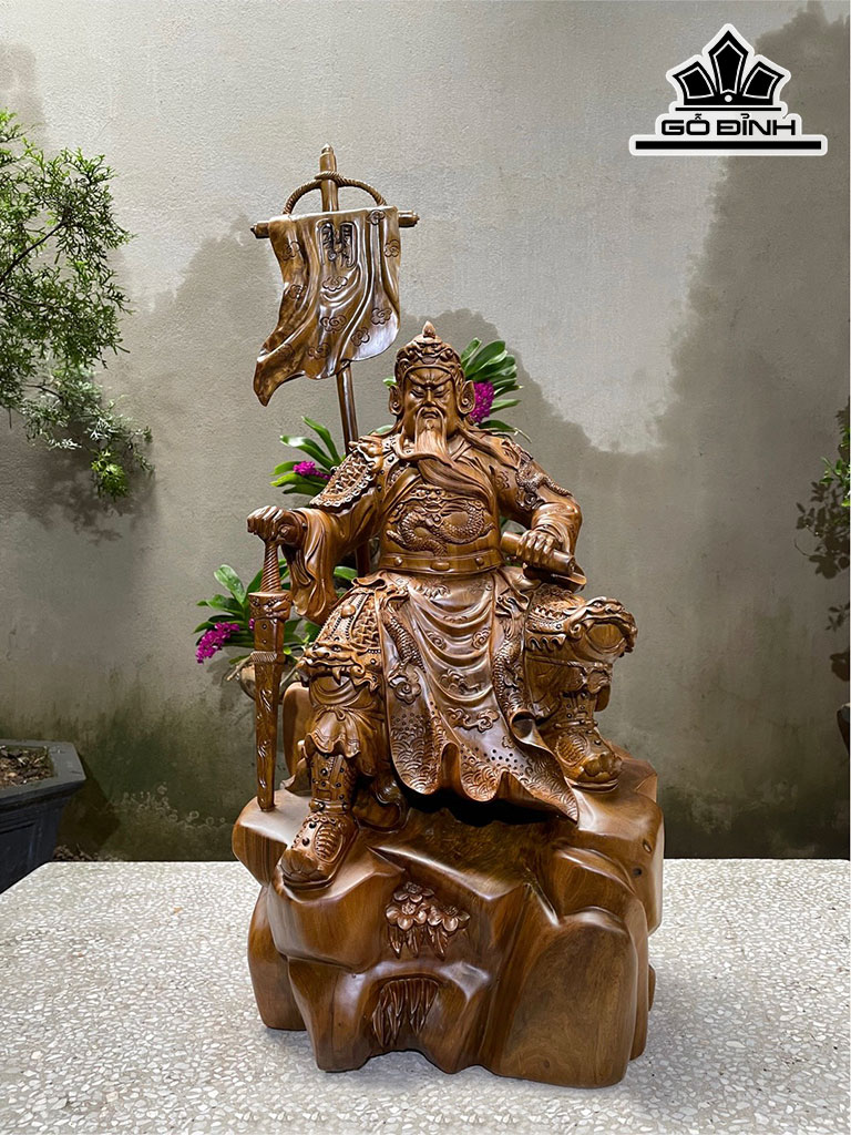 Tượng Gỗ Quan Công Gỗ Bách Xanh Cao 70 Ngang 40 Sâu 36 (cm)