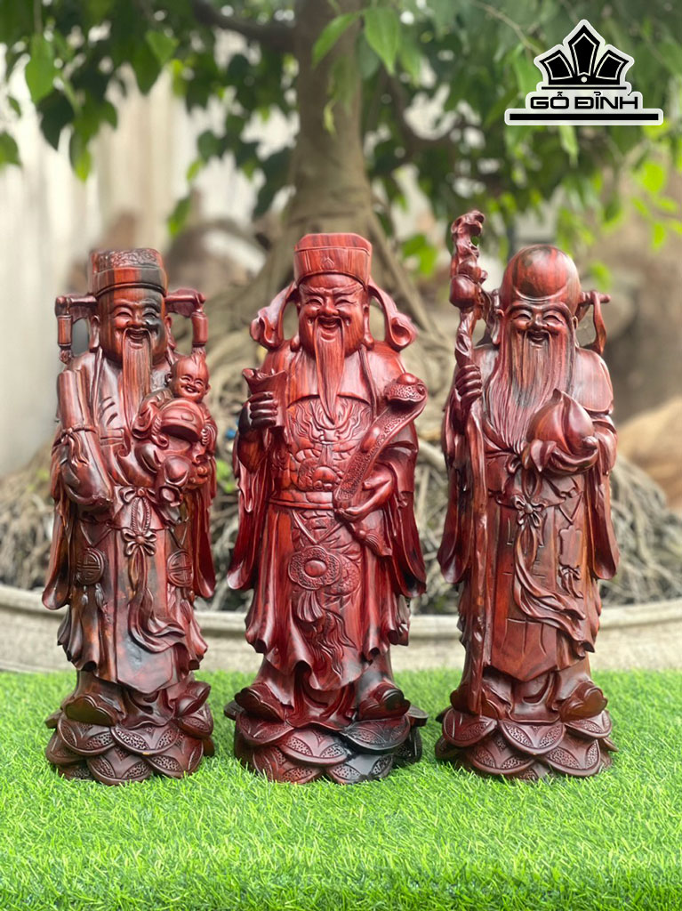 Tượng Phúc Lộc Thọ (Tam Đa) Gỗ Trắc Cao 42 Ngang 16 Sâu 14 (cm)