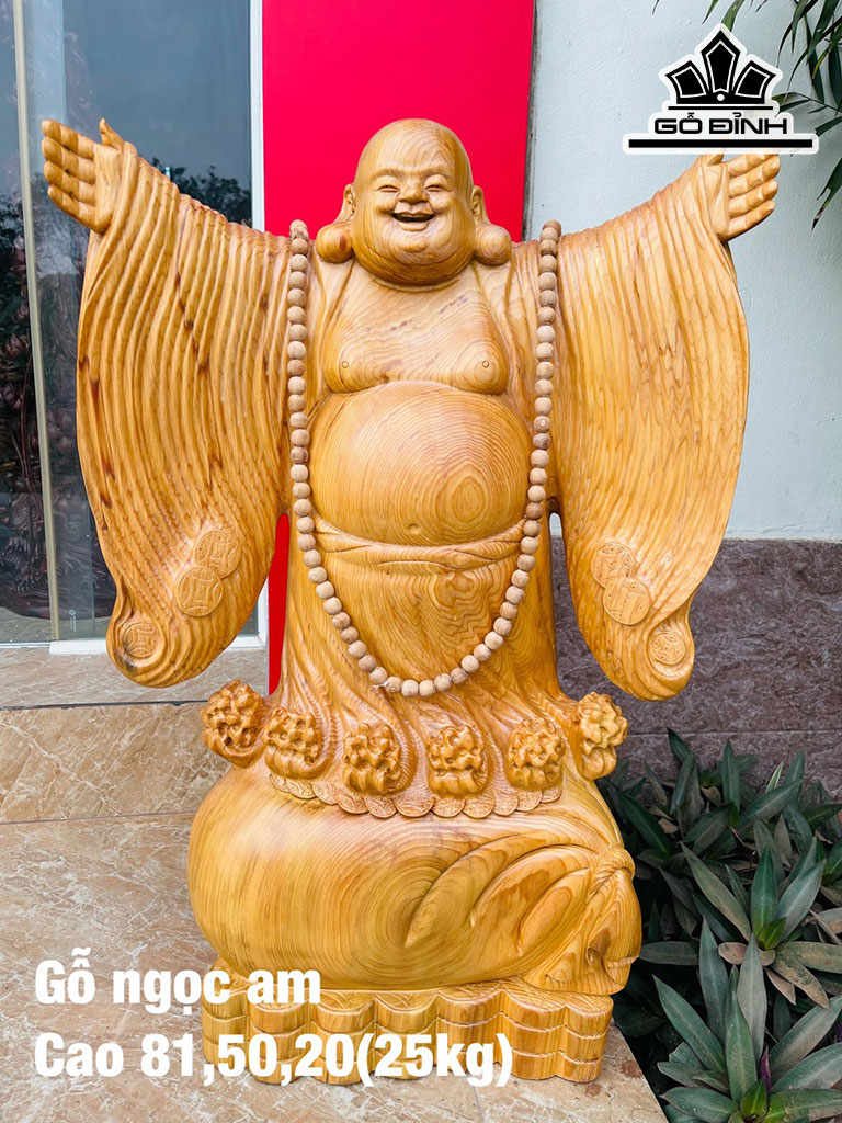 Tượng Phật Di Lặc Gỗ Ngọc Am Cao 81 Ngang 50 Sâu 20 (cm)