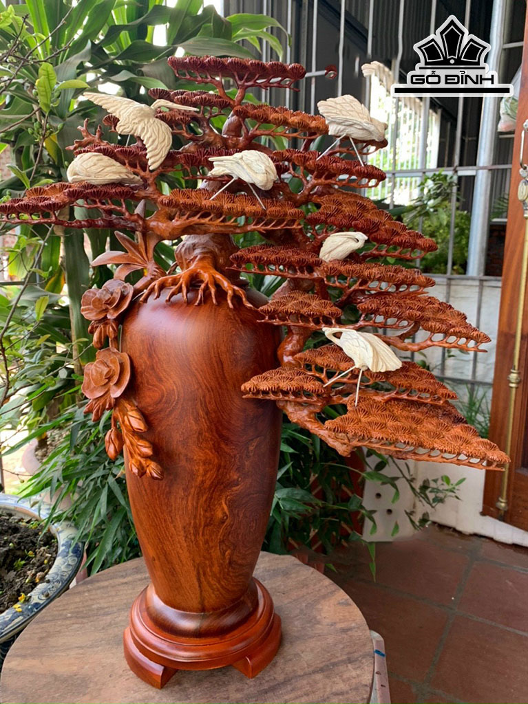 Bình Tùng Lục Hạc Gỗ Hương Cao 62 Ngang 43 Sâu 16 (cm)