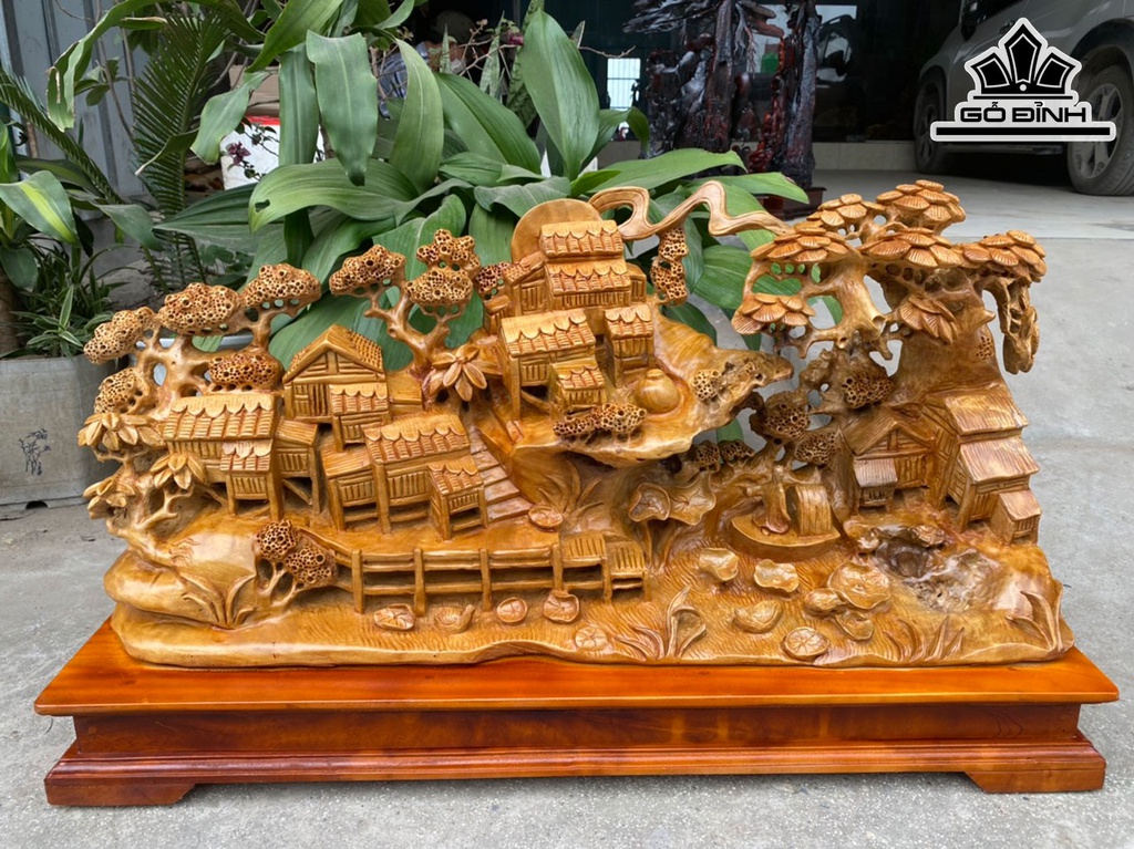 Tiểu Cảnh Làng Quê Gỗ Xá Xị Cao 48 Ngang 85 Sâu 23 (cm)