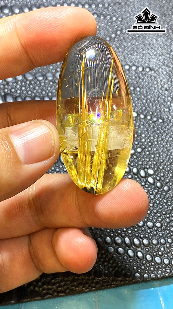 Mặt Trơn Đá Thạch Anh Tóc Vàng Cao 50,27 Ngang 23,99 Sâu 13,22 (mm)