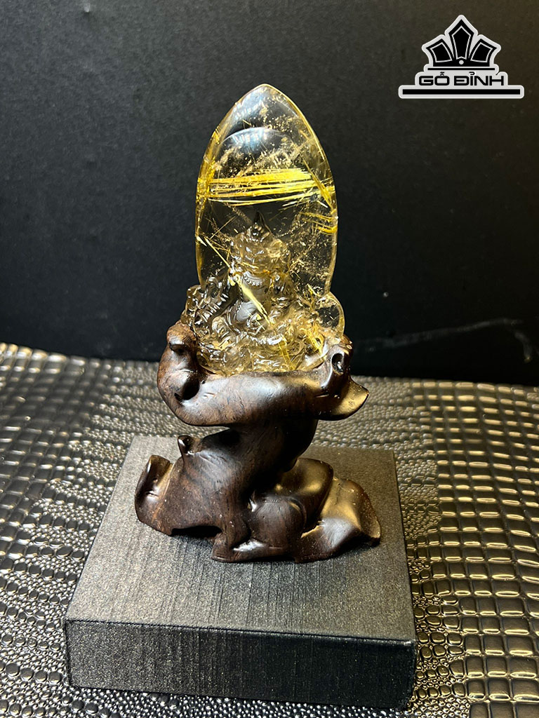 Tượng Hoàng Thần Tài Đá Thạch Anh Tóc Vàng Cao 83,9 Ngang 49 Sâu 19,7 (mm) 84,7g