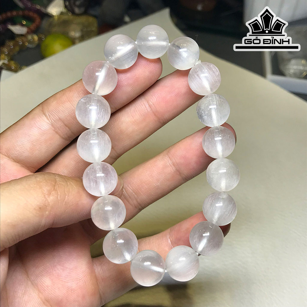 Vòng Tay Đá Thạch Anh Tóc Trắng Đường Kính Hạt 12 (mm) 41,2g