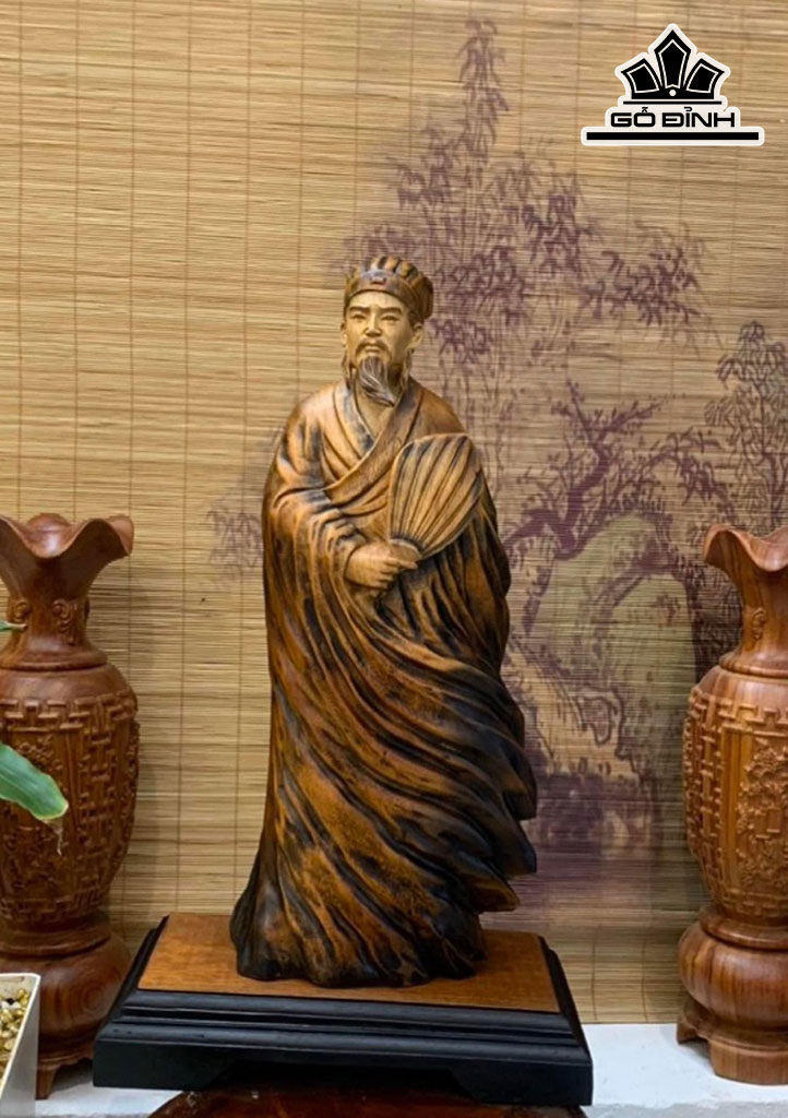 Tượng Gia Cát Lượng Gỗ Hương Cao 50 Ngang 20 Sâu 12 (cm)