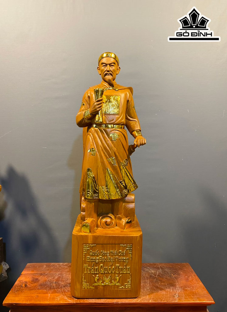 Tượng Trần Quốc Tuấn Gỗ Ngọc Am Cao 80 Ngang 22,5 Sâu 21 (cm)