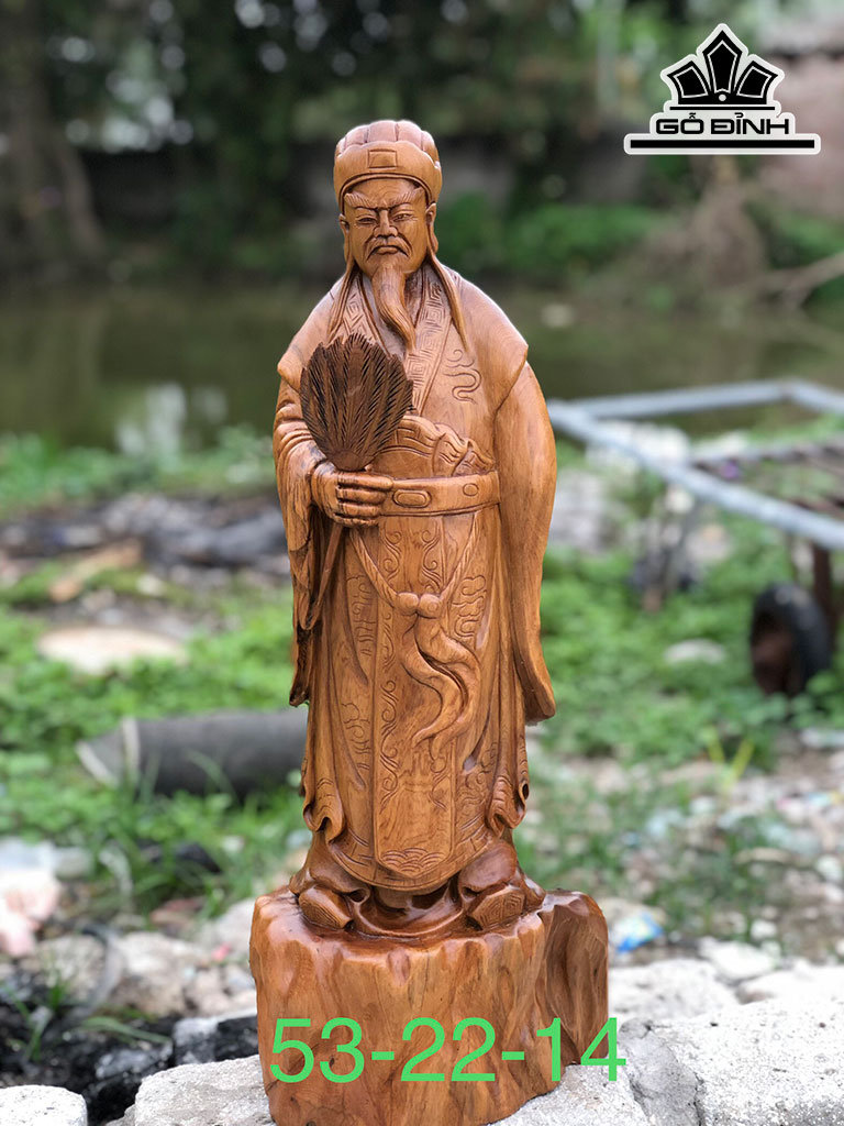 Tượng Gia Cát Lượng Gỗ Bách Xanh Cao 53 Ngang 22 Sâu 14 (cm)
