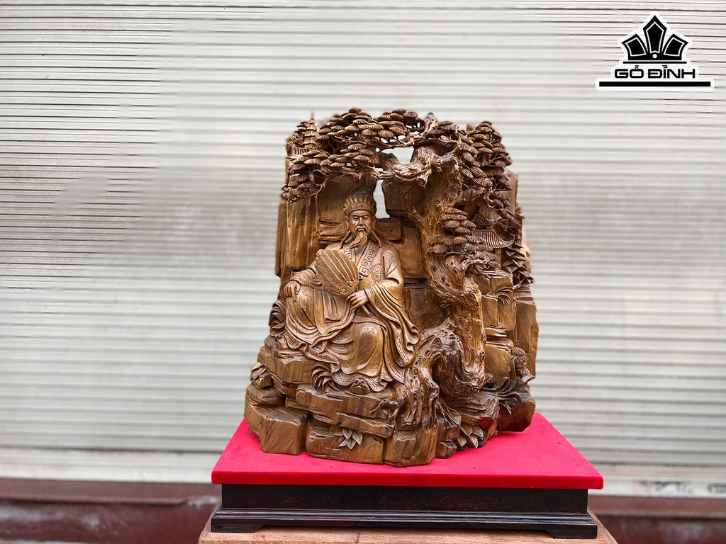 Tượng Gia Cát Lượng Gỗ Bách Xanh Cao 50 Ngang 28 Sâu 65 (cm)