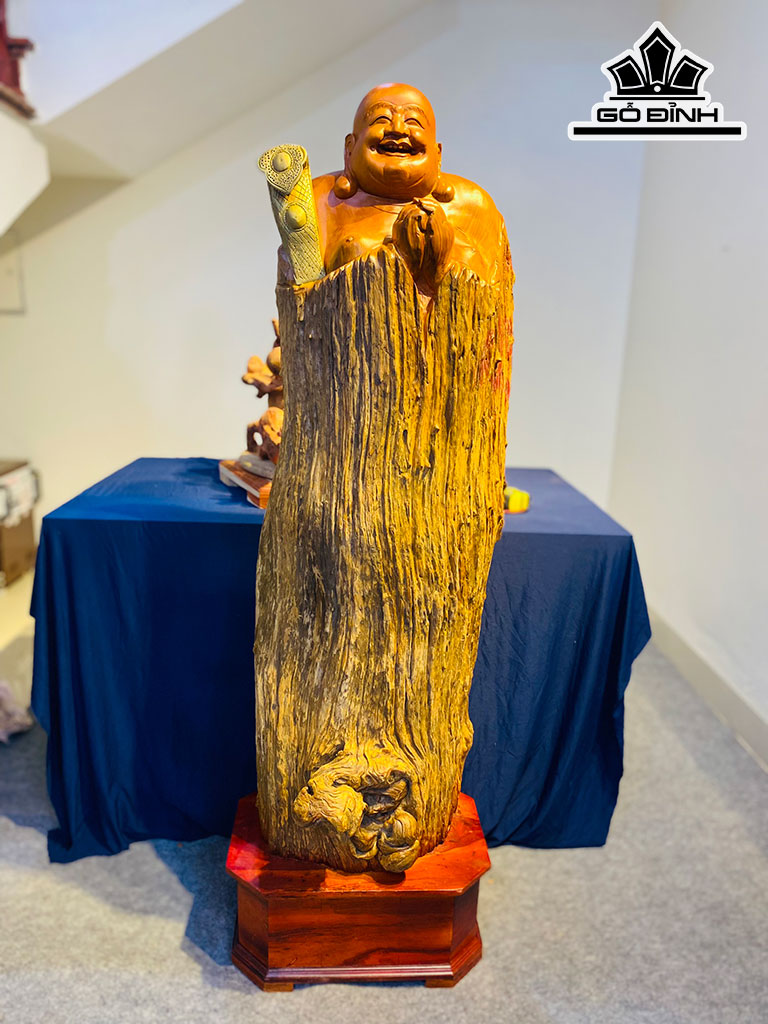 Tượng Phật Di Lặc Chúc Phúc Gỗ Lũa Dổi Cao 145 Ngang 45 Sâu 35 (cm)
