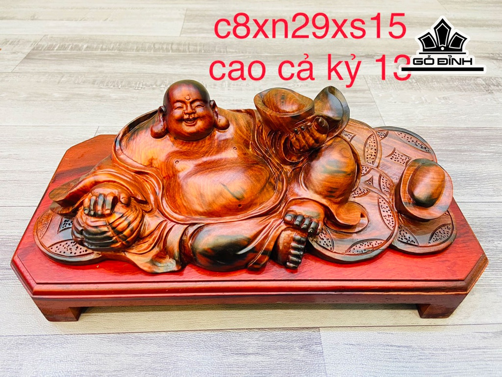 Tượng Phật Di Lặc Gỗ Trắc Cao 8 Ngang 29 Sâu 15 Cao Cả Kỷ 13 (cm)