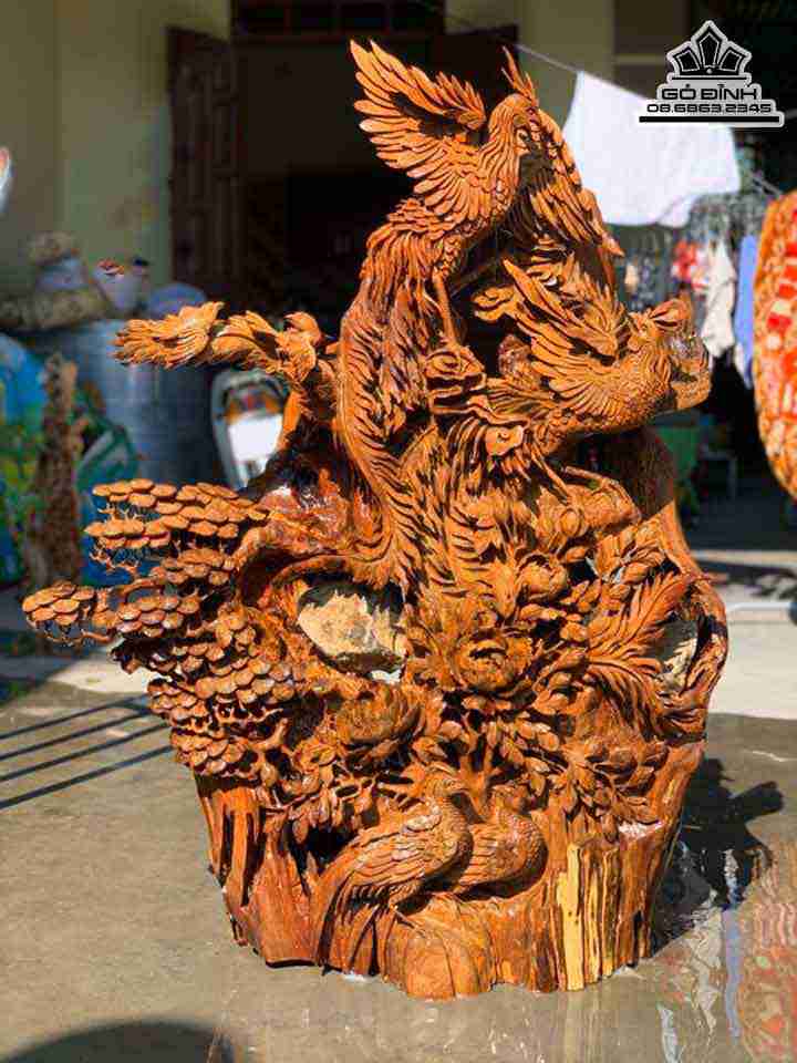 Tượng Song Phụng Uyên Ương Gỗ Hương  Cao 118 Rộng 92 Dày 36 (cm)